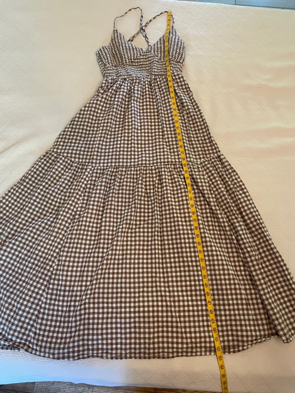 Kimchi Blue Brown Gingham Smocked Maxi Dress SzL - Picture 10 of 12